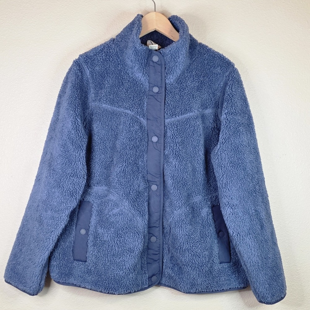 L.L Bean Womens Coat Size 2X PLUS Bean's Sherpa Fleece Blue Full Zip Jacket